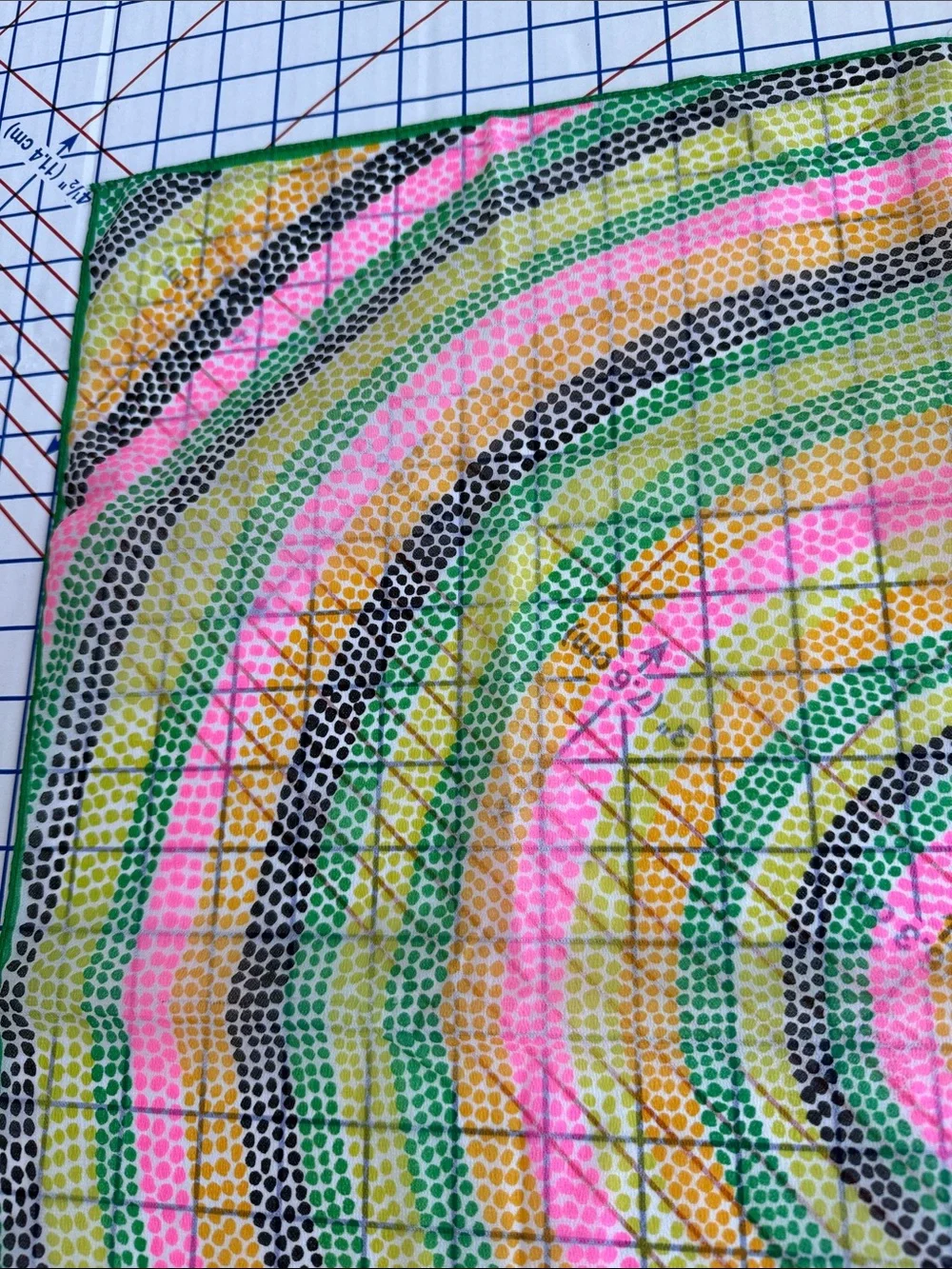 Vintage 1960s Mod Op Art Dot Circle Nylon Scarf Made in Japan Pink Green 25” Sq